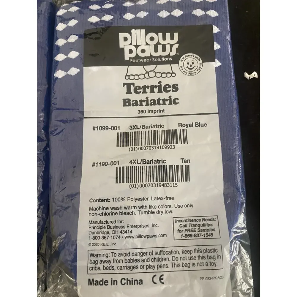 2 Pair Pillow Paws Terries Bariatric Non Slip 3XL Royal Blue 1099 Latex Free NIP